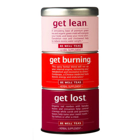 The Republic of Tea Get Lean tea tin showing green tea and maté for a smooth, refreshing sip