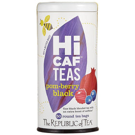 The Republic of Tea HiCAF Pom-Berry Black Tea bags showcase a premium blend with berry aroma.