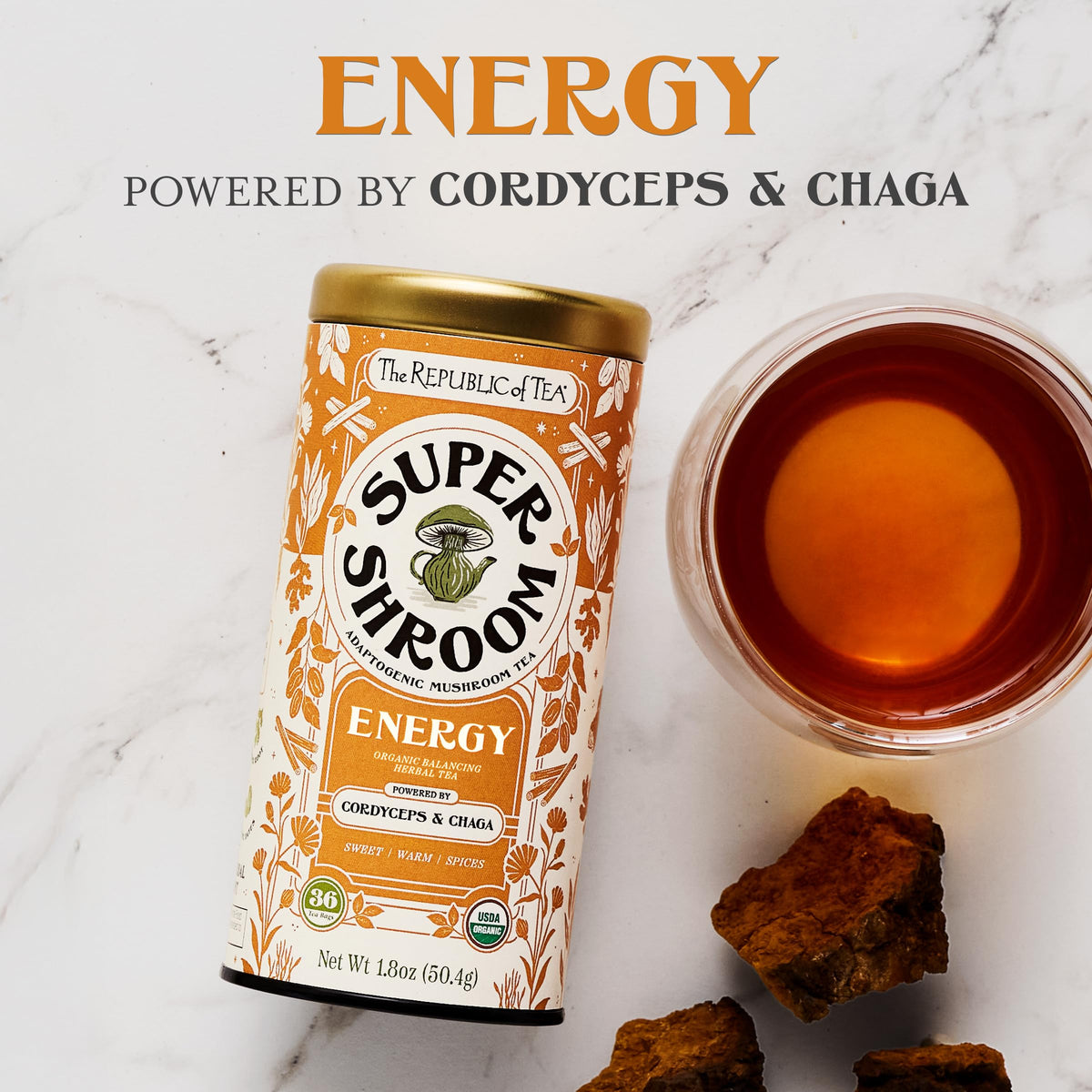 Steeping the SuperShroom blend reveals warming spice and subtle date sweetness.