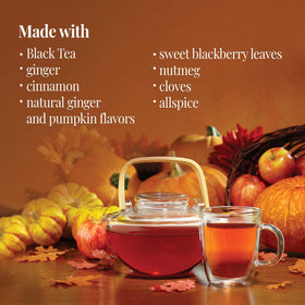 Close-up of The Republic of Tea Pumpkin Spice blend with autumn spices.