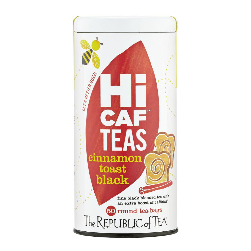The Republic of Tea HiCAF Cinnamon Toast tea bags with bold cinnamon aroma for morning rituals.