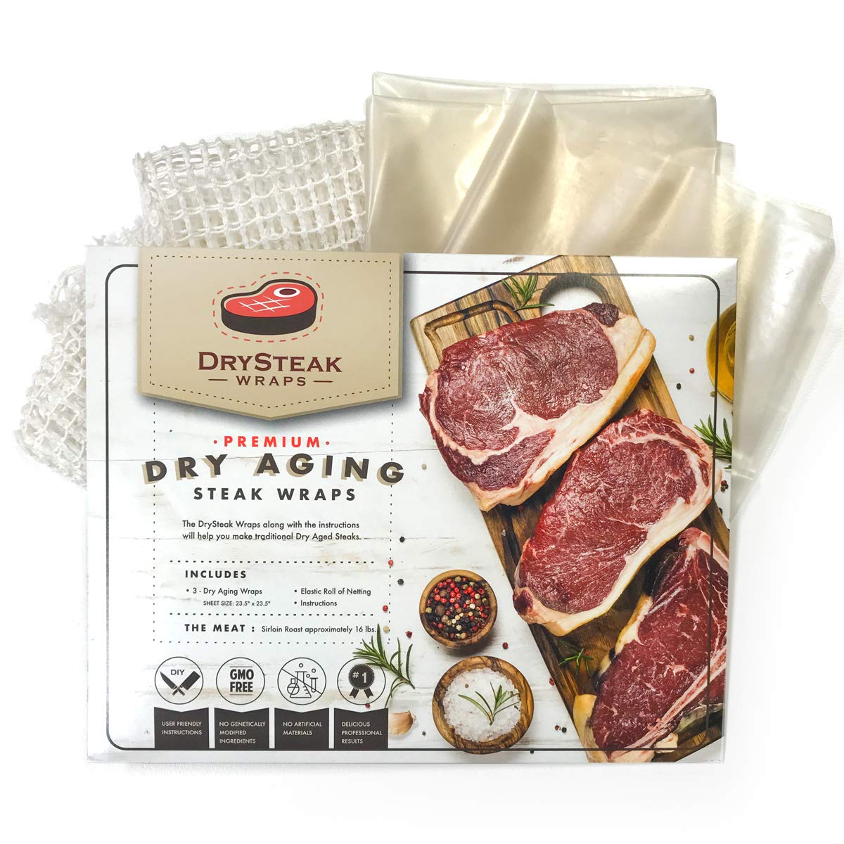The Sausage Maker dry age bags setup for home aging in a fridge