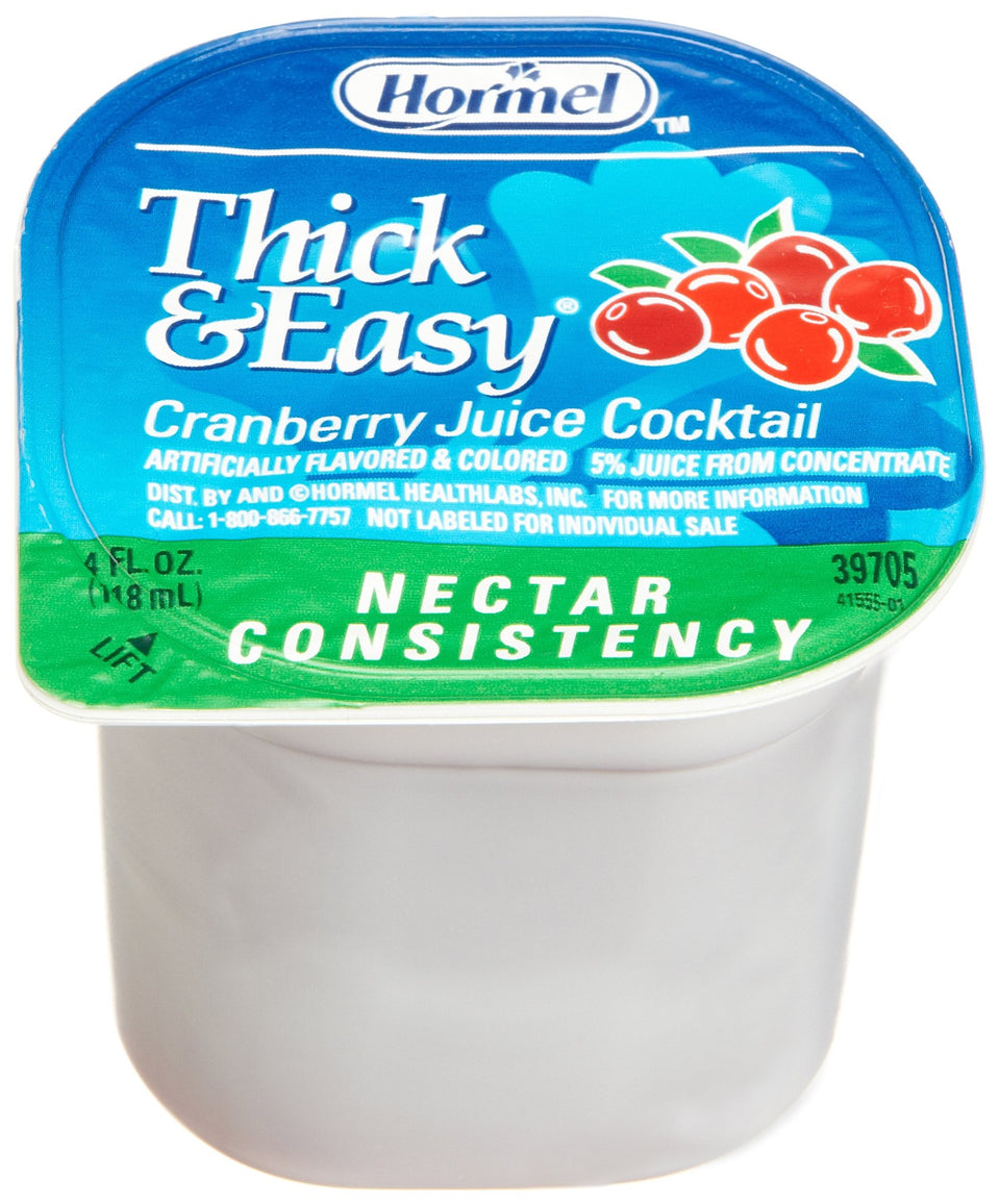 Thick & Easy thickened cranberry juice cup for dysphagia-friendly bedside service