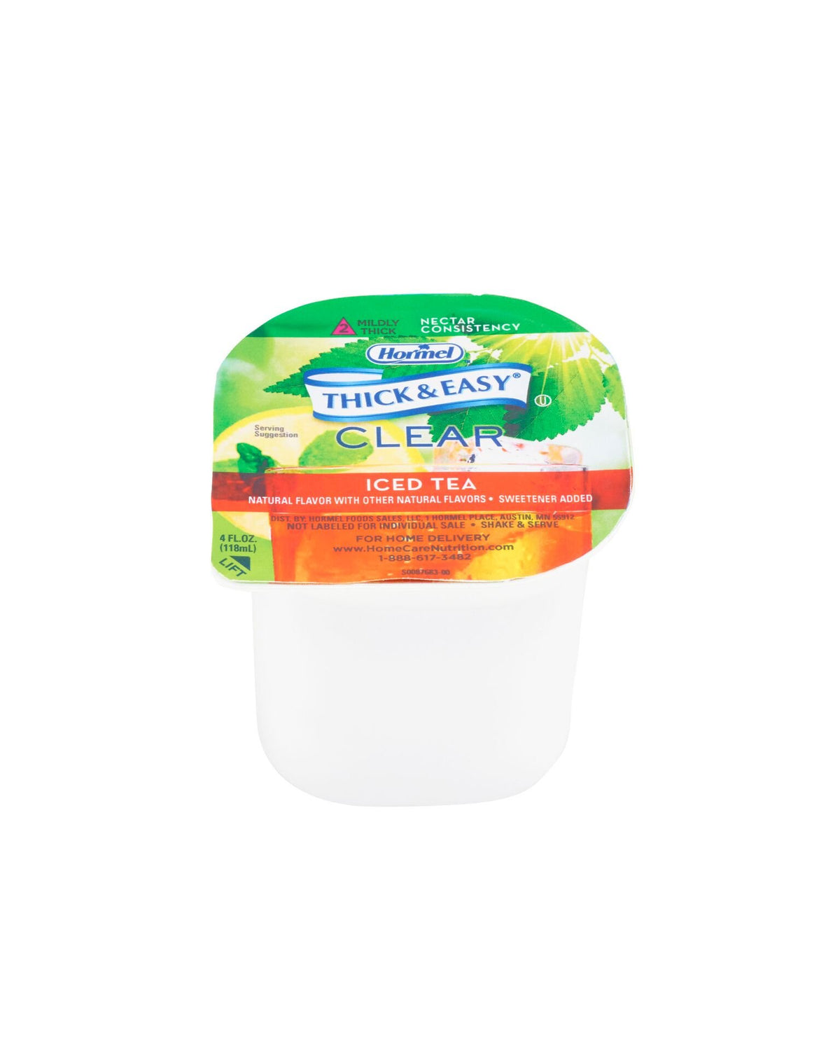 Thick & Easy iced tea lemon 4oz cup, ready-to-serve nectar-thickened beverage for smoother sipping.