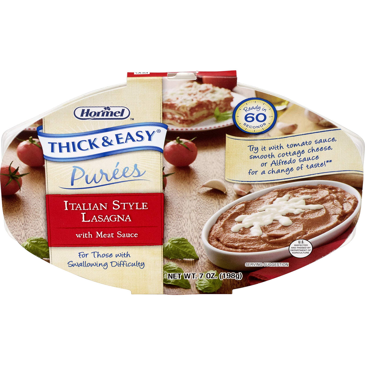 Thick & Easy Purees Italian Style Beef Lasagna puree tray, ready-to-use base for quick meals and sauces.