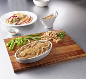 Thick & Easy Purees microwave-ready meal in a bowl, ready in minutes.