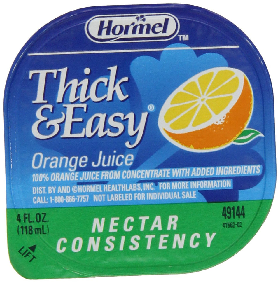 Thick & Easy thickened orange juice cup for mild nectar consistency, ideal for dysphagia support.