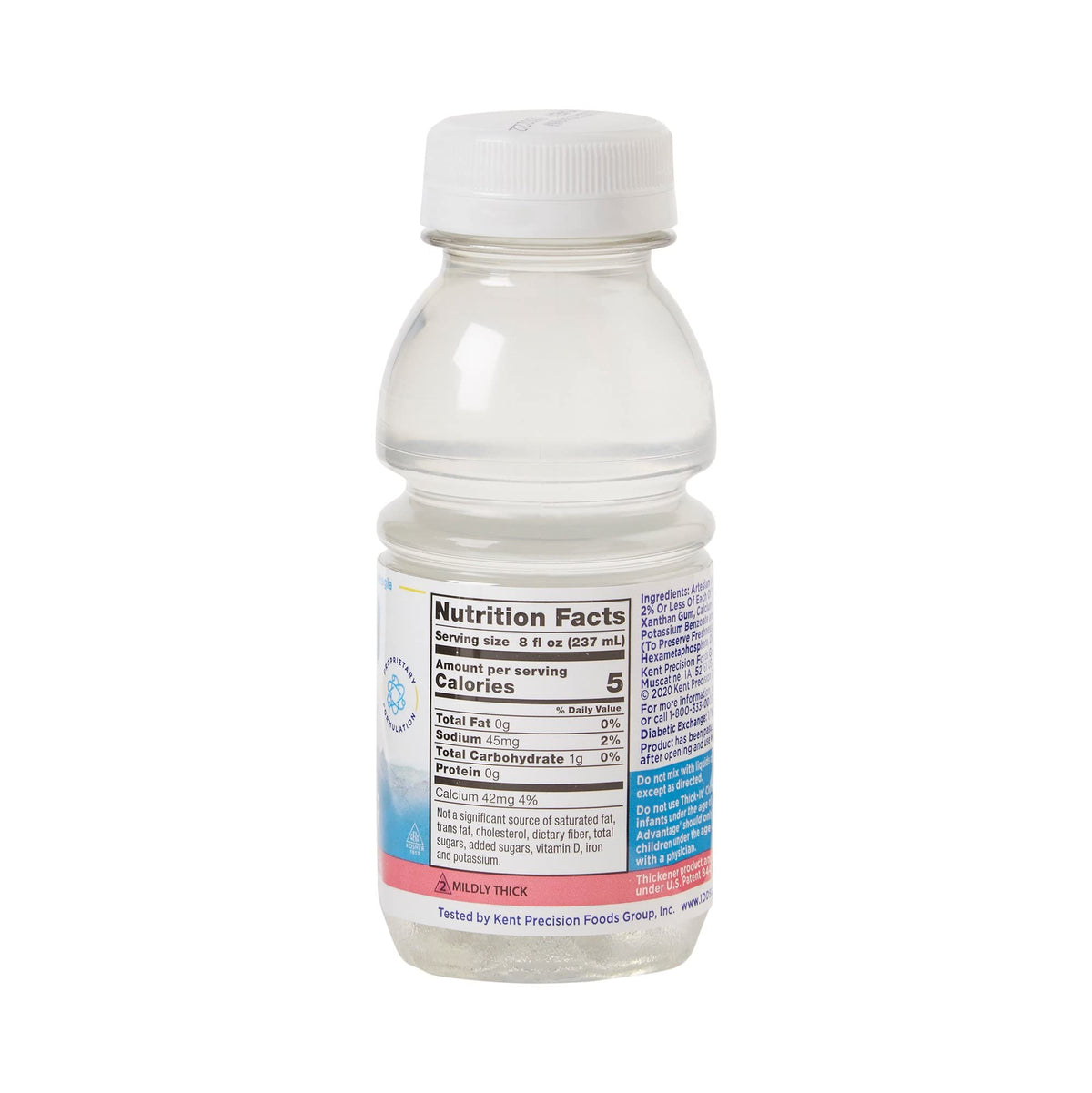 Close-up of Thick-It Clear Advantage label highlighting flavorless base.