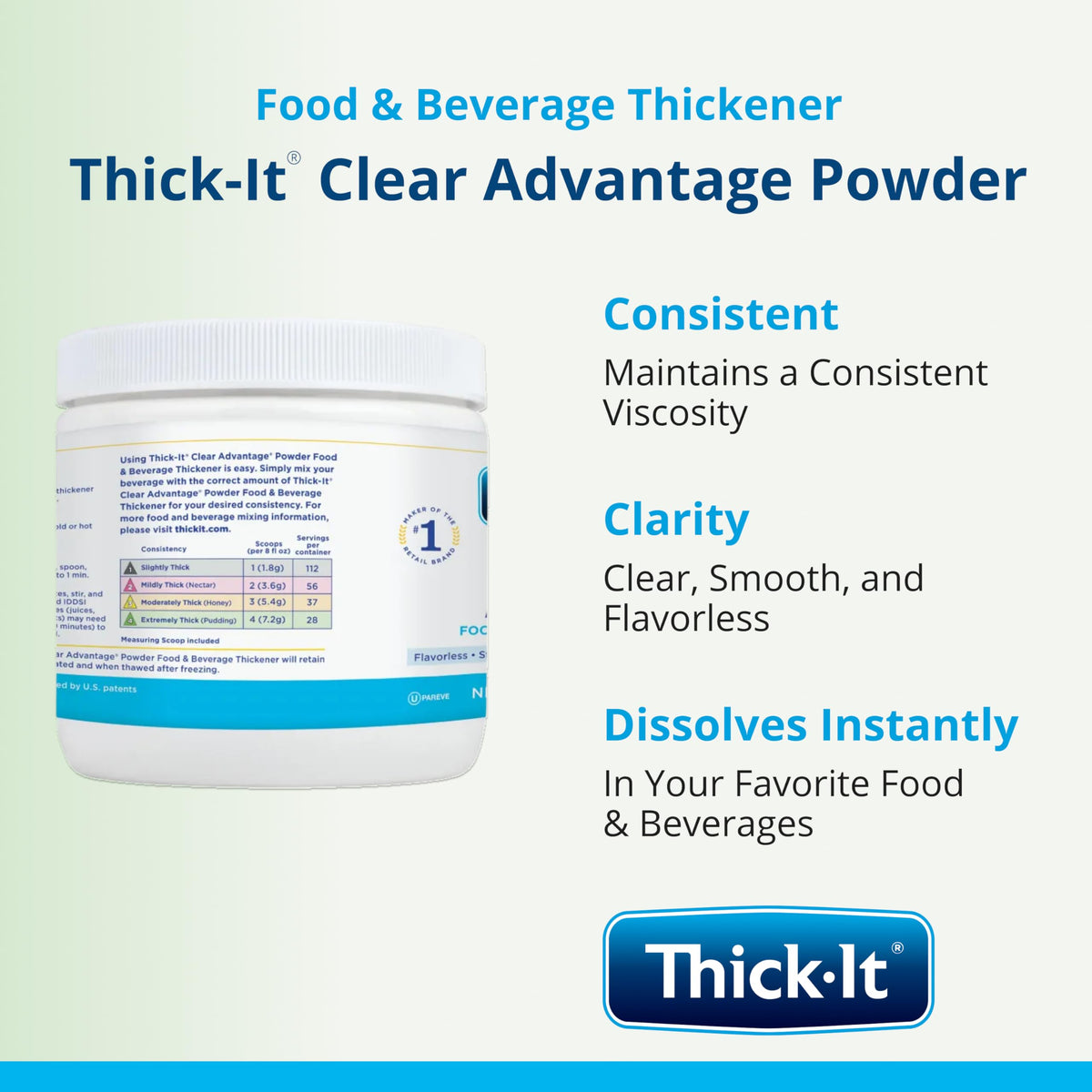 Thick-It Clear Advantage Powder scoop demonstrates easy, precise dosing