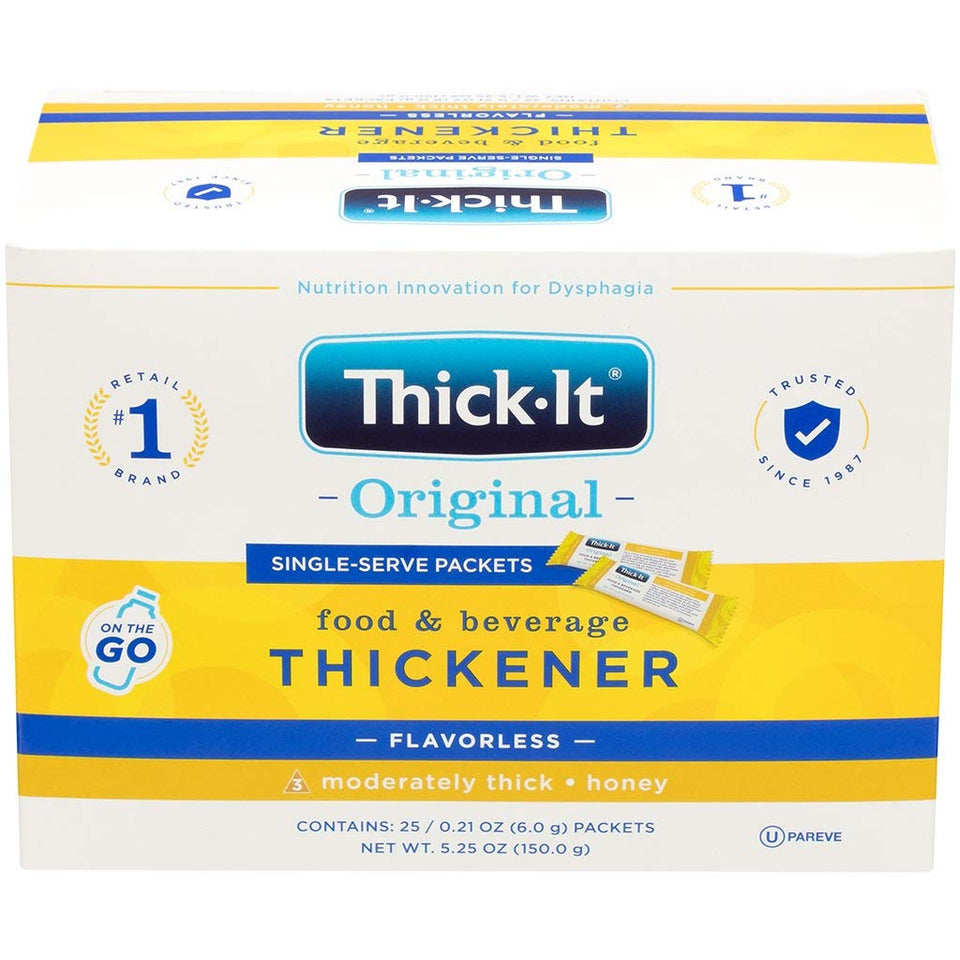 Thick-It Original packets dissolving in coffee for a smooth, consistent sip.