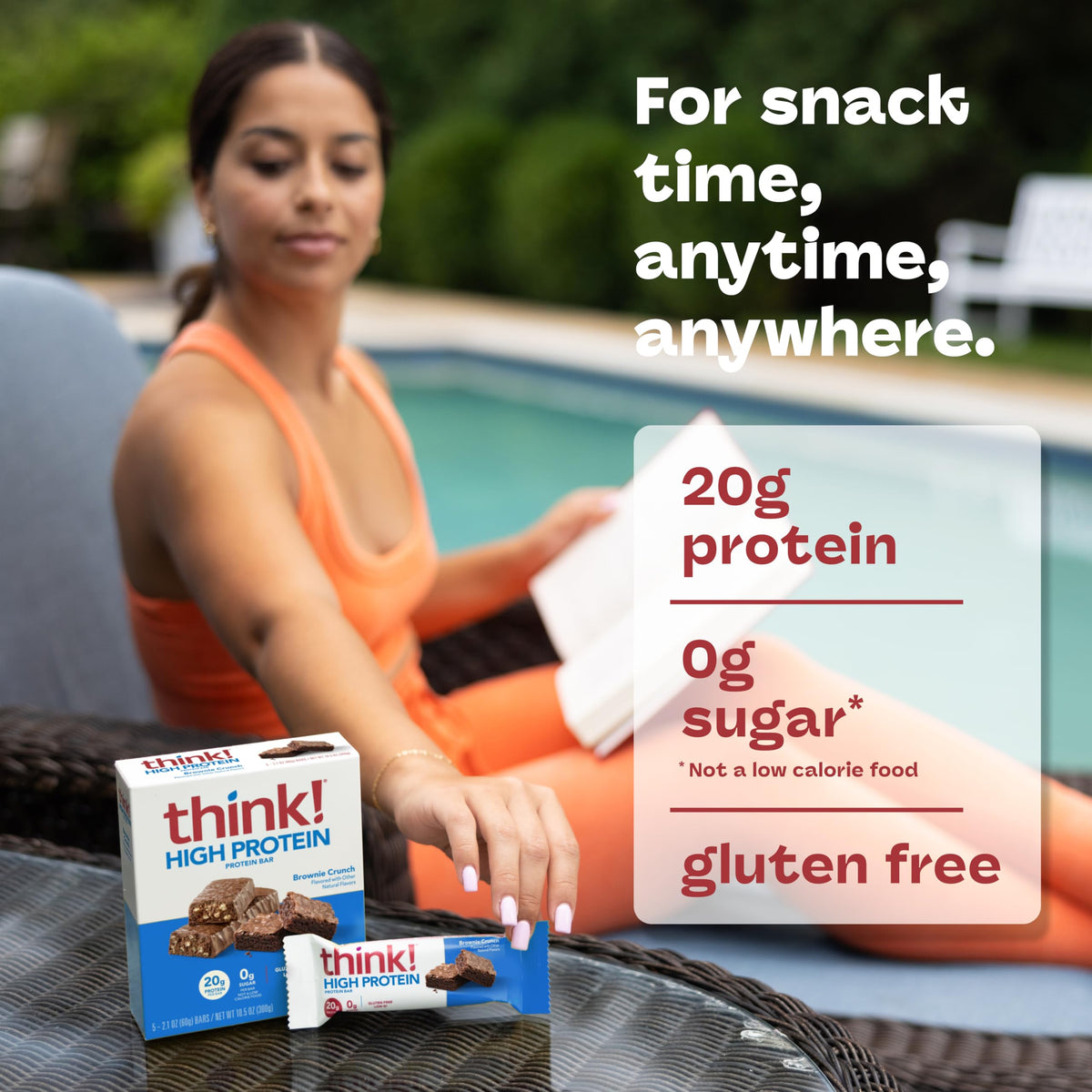 think! Bars nutrition facts label emphasizing 0 sugar and gluten-free