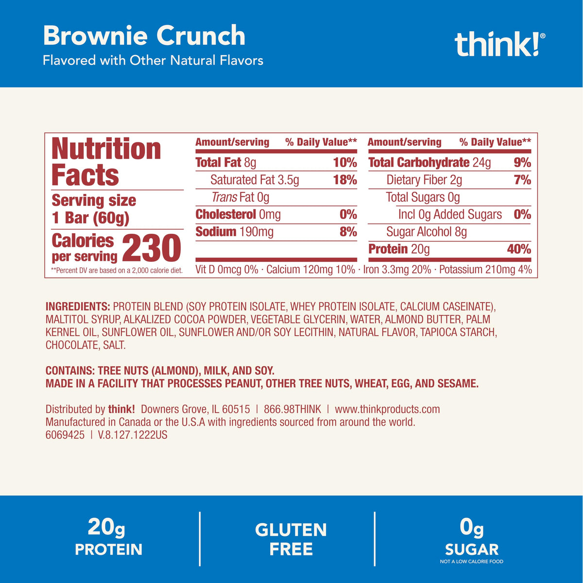 think! Brownie Crunch bar with almonds, ideal snack before workouts