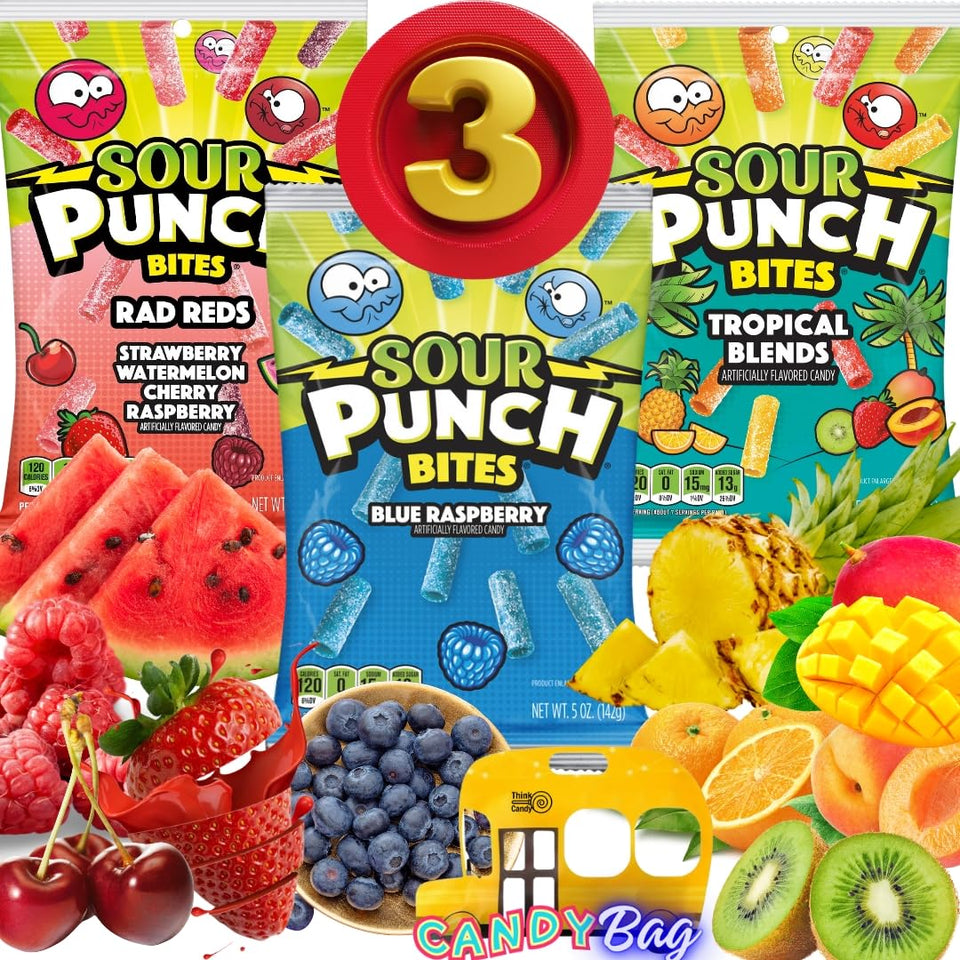 Think Candy Sour Punch Bites Straws Rad Reds 5oz bag for tangy snacking on the go