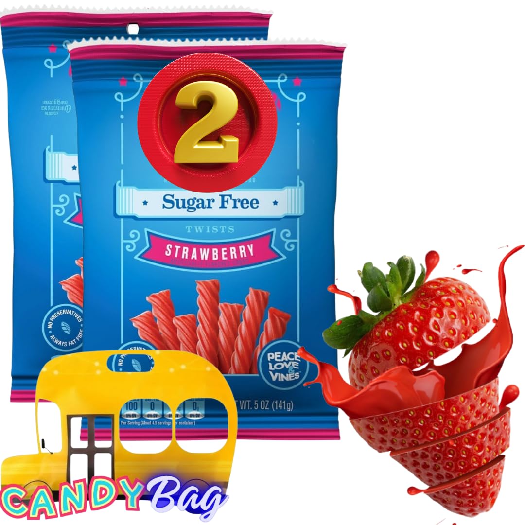 Think Candy sugar-free strawberry licorice twists in resealable bags for on-the-go snacking.