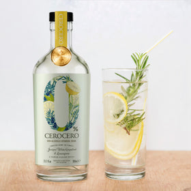Think Distributors CeroCero bottle label closeup shows grapefruit and lemongrass notes.