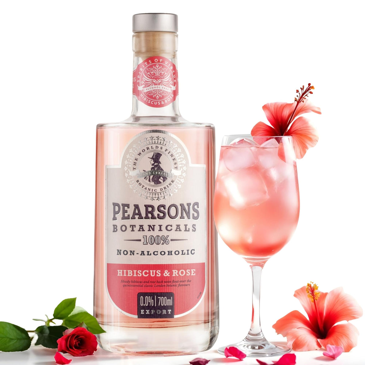 Pearsons Hibiscus & Rose bottle by Think Distributors, fragrant non-alcoholic gin