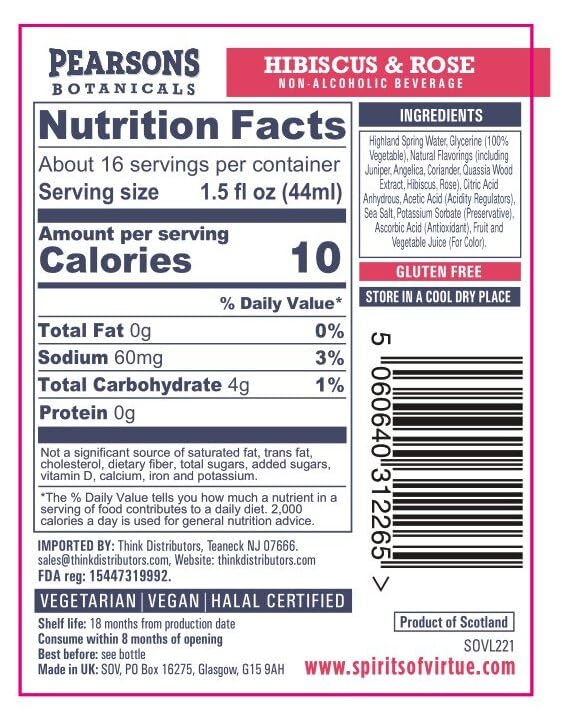 Close-up of Pearsons Hibiscus & Rose label highlighting halal and vegan credentials