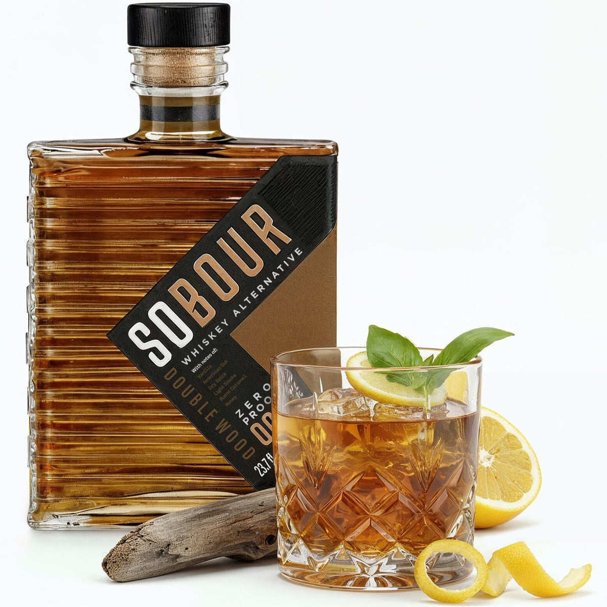 SOBOUR Doublewood bottle shows deep color, ideal for neat sipping.