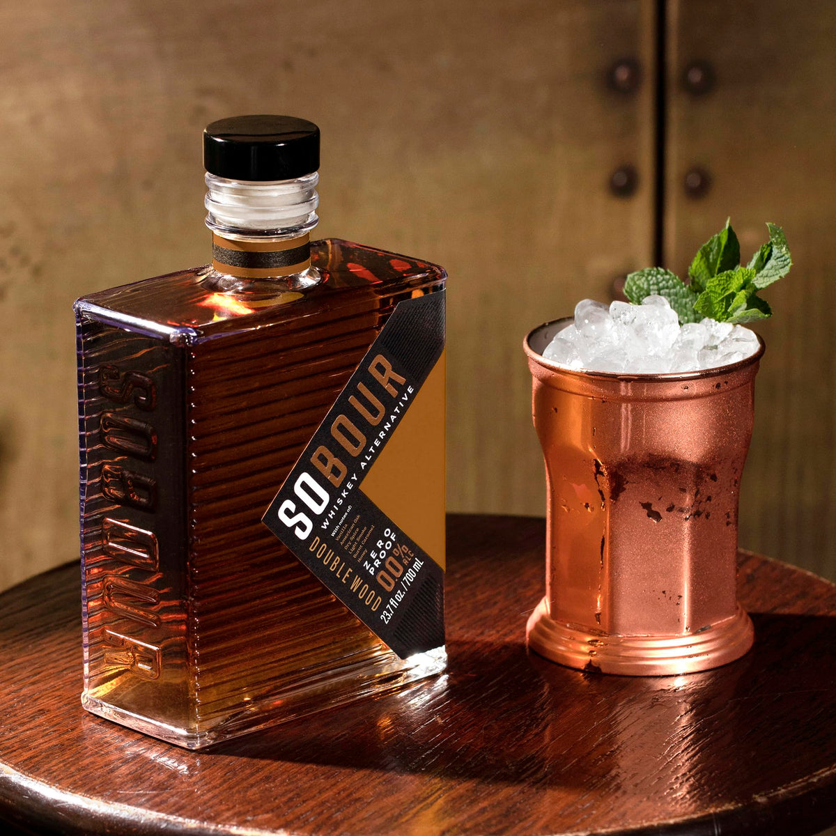 SOBOUR Doublewood glass elevates a zero-proof evening with refined presentation.