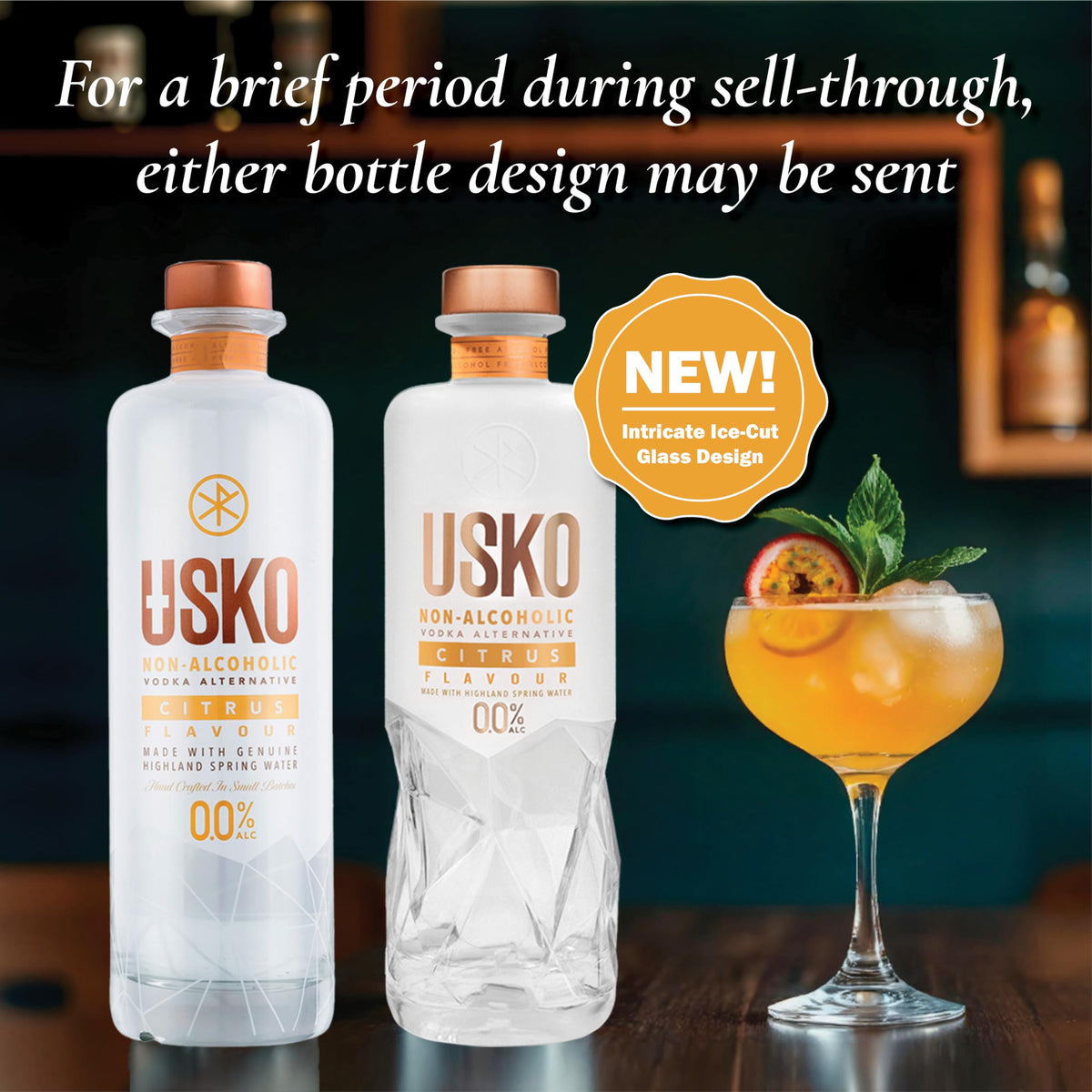 USKO Citrus bottle back highlighting halal vegan gluten-free features.