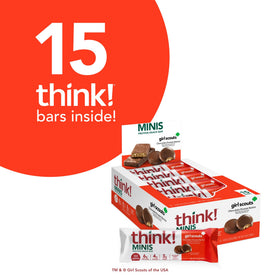 think! Girl Scout Minis chocolate peanut butter bar close-up, highlighting creamy coating for flavor.
