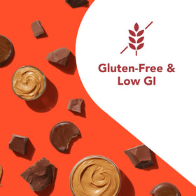 think! chocolate peanut butter minis beside a gym bag, a ready workout snack.