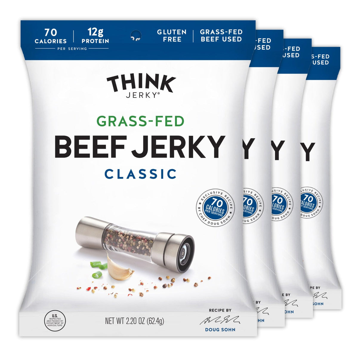 Think Jerky classic beef jerky bag showing portable protein for workouts.