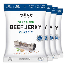 Think Jerky classic beef jerky bag showing portable protein for workouts.