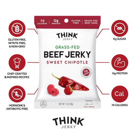 Think Jerky grass-fed beef jerky close-up emphasizing premium cuts for active lifestyles