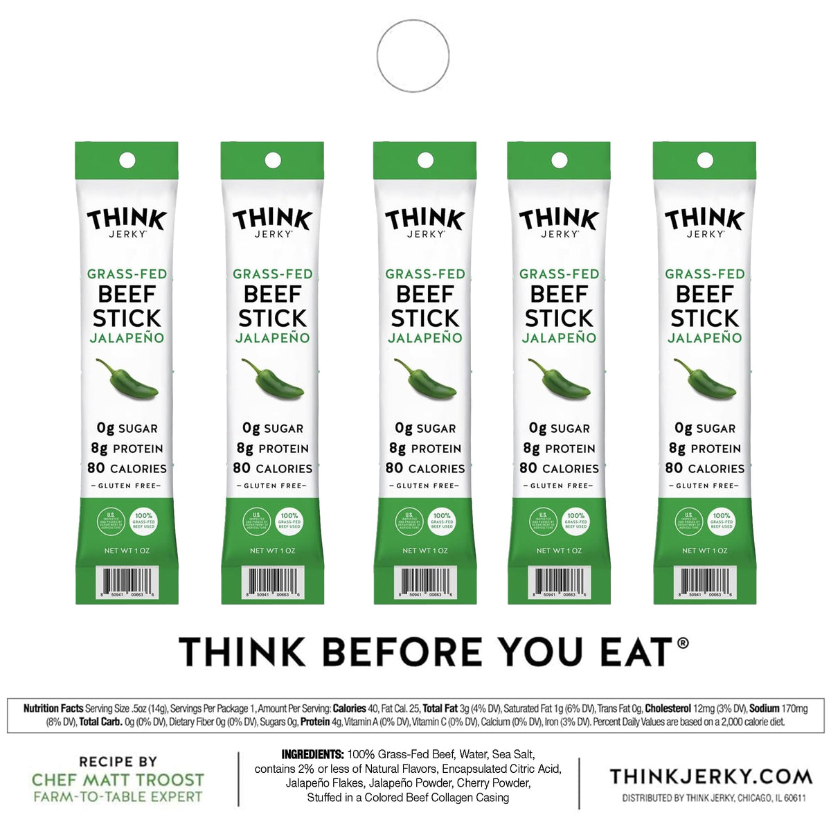 Think Jerky jalapeno beef sticks individually wrapped for easy snacking.
