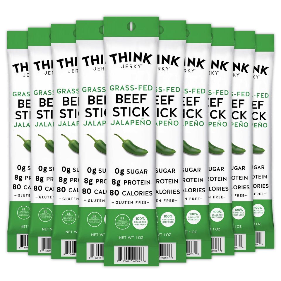 Think Jerky Jalapeno Beef Sticks pack front with bold flavor for on-the-go protein