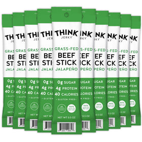 Think Jerky Jalapeno Beef Sticks packaging for on-the-go protein snack.
