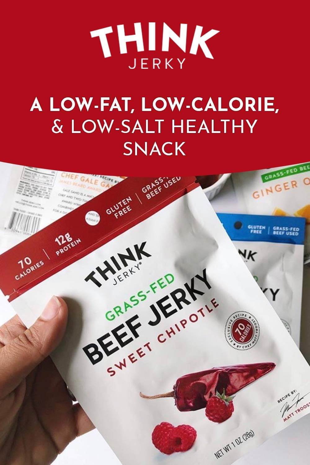 Think Jerky low-calorie beef jerky close-up showcases lean protein option