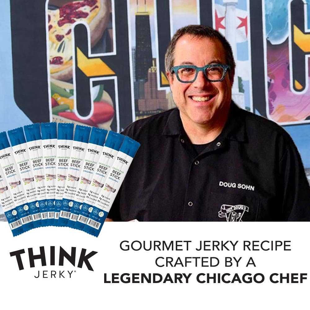 Think Jerky Original Beef Sticks on-the-go image shows quick protein for active days.