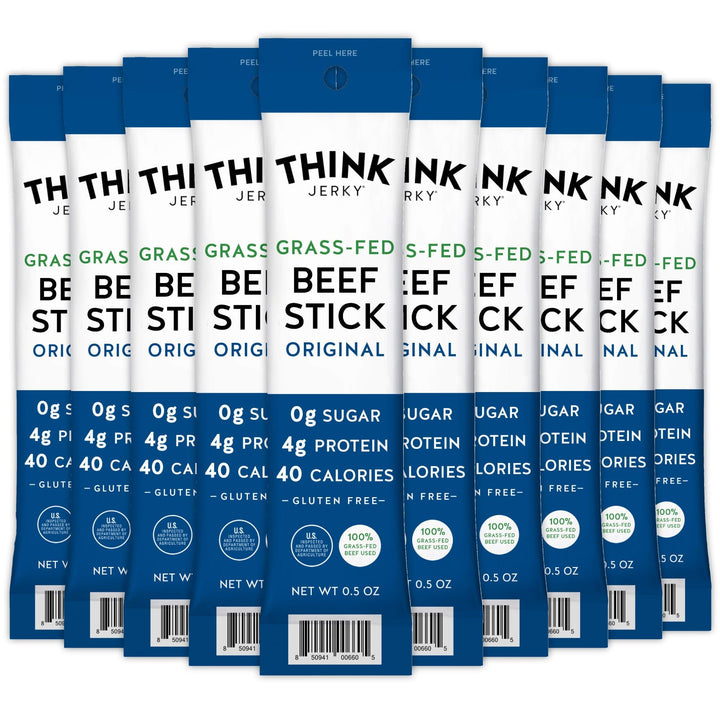 Think Jerky Original Beef Sticks pack showcases convenient, protein-packed snacking on the go.