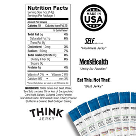 Think Jerky Original Beef Sticks unwrapped reveal sturdy, flavorful, low-sugar bites.
