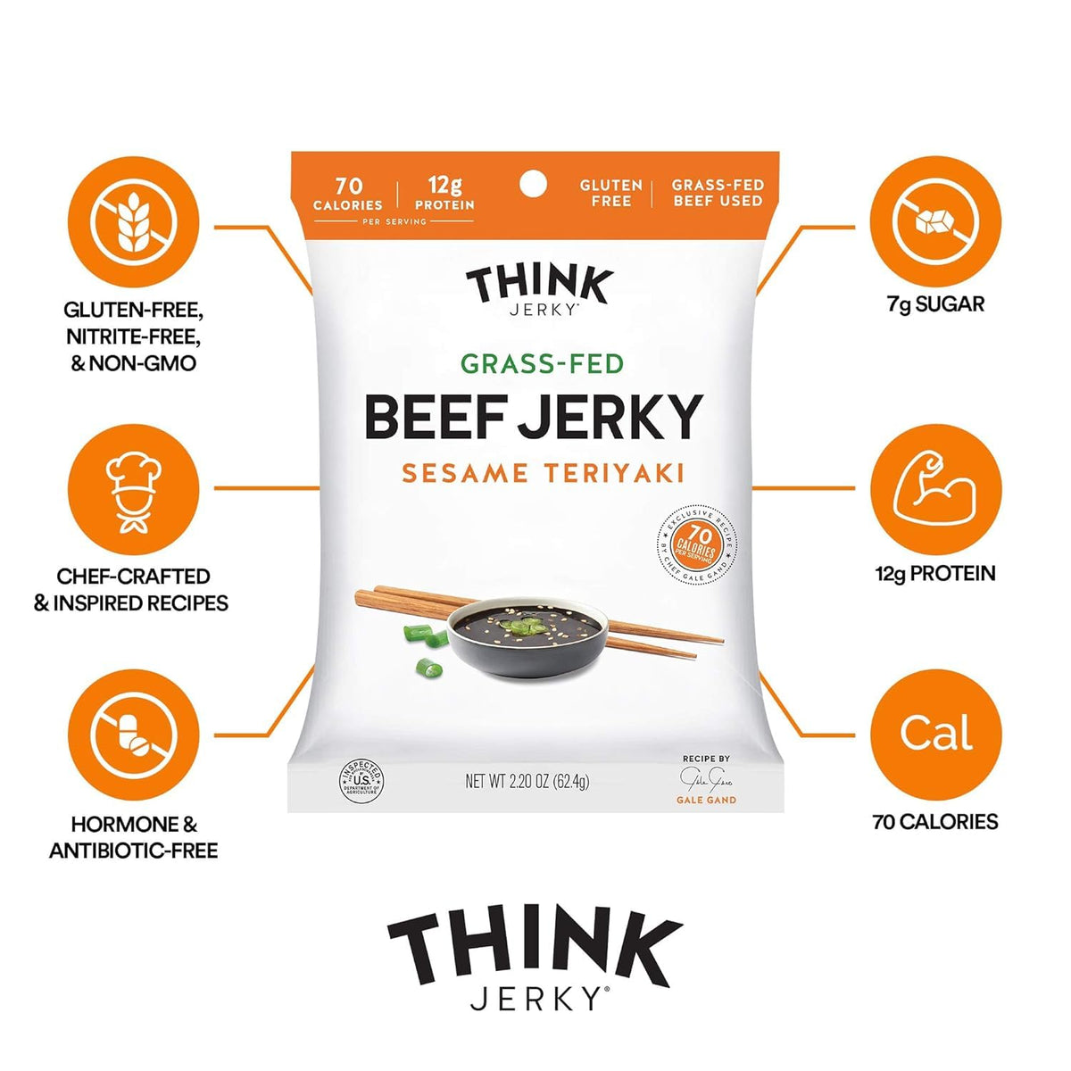 Think Jerky Sriracha Honey bag showcasing spicy-sweet flavor and convenient snack.