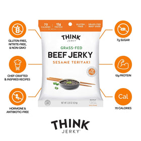 Think Jerky Sriracha Honey bag showcasing spicy-sweet flavor and convenient snack.