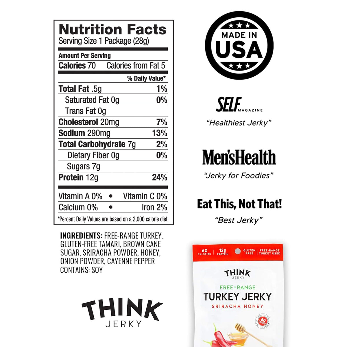 Think Jerky Sriracha Honey Turkey Jerky in-hand reveals portable protein for travel.