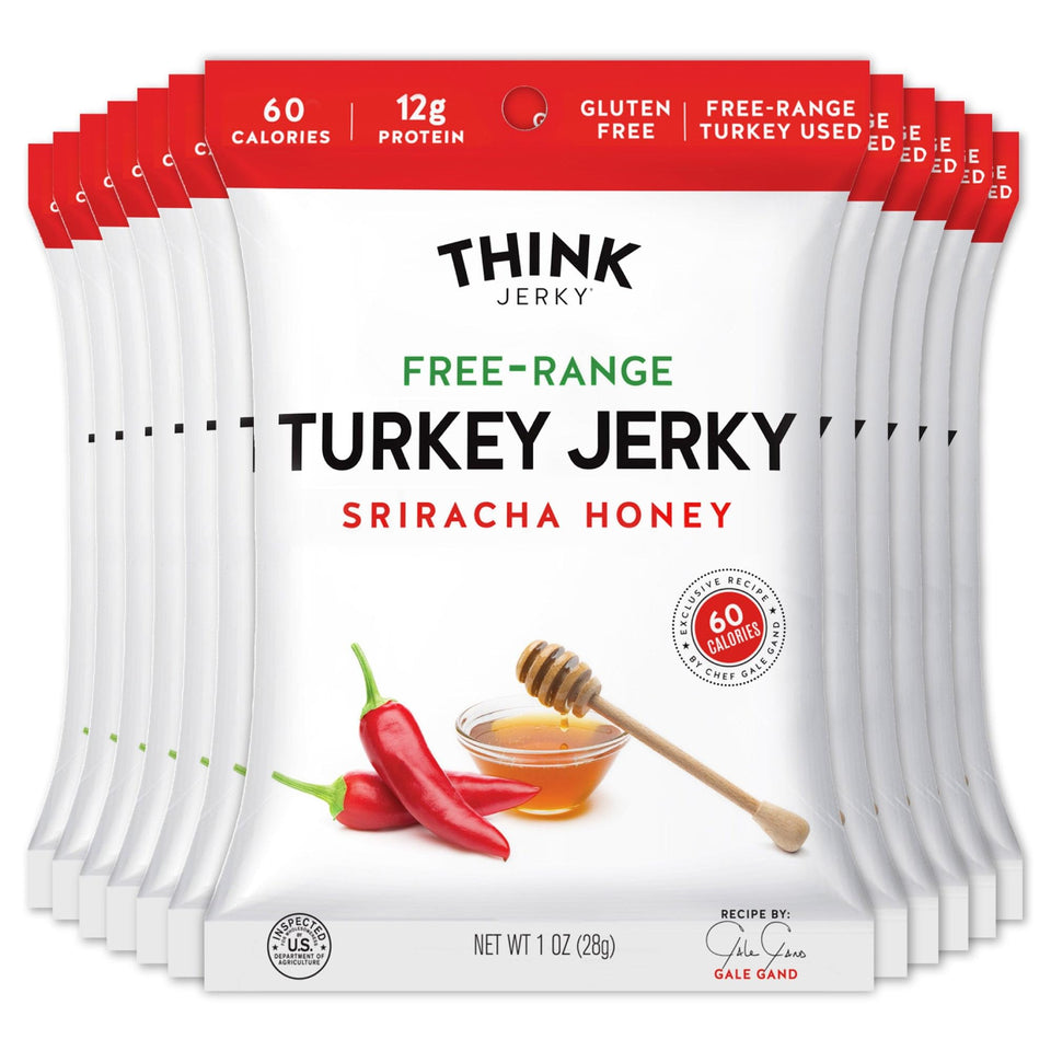 Think Jerky Sriracha Honey Turkey Jerky pack showcases bold flavor for on-the-go protein.