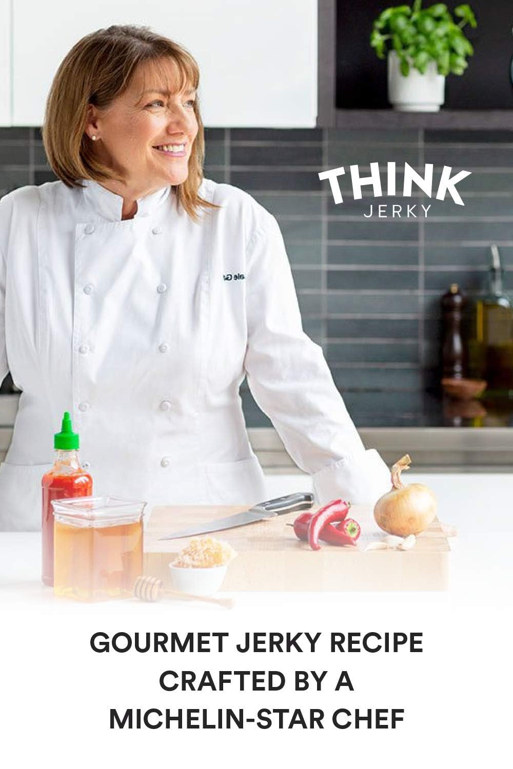 Think Jerky Sriracha Honey Turkey Jerky serving plate presents gourmet snack for post-workout cravings.