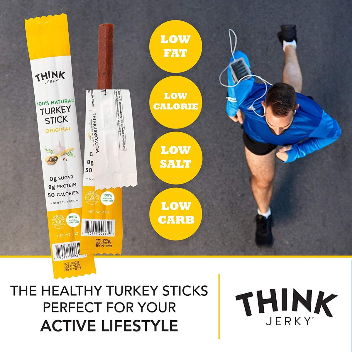 Think Jerky turkey sticks on-the-go pack demonstrates convenient, ready-to-eat snack.
