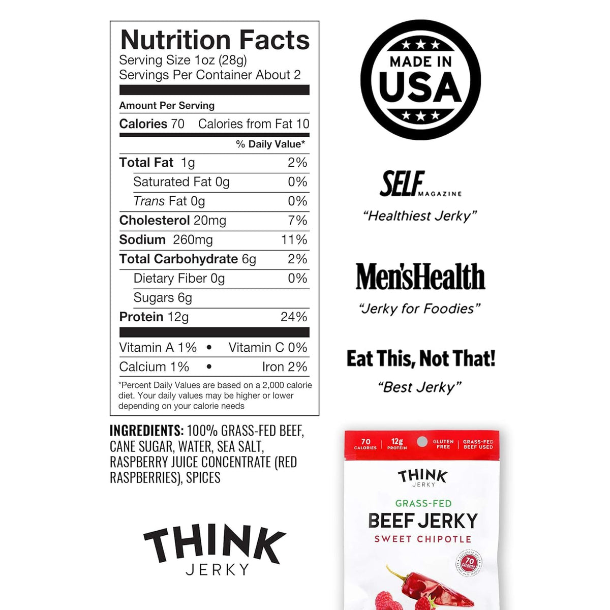 Think Jerky USA-made jerky packaging illustrating award-winning quality and responsible production.
