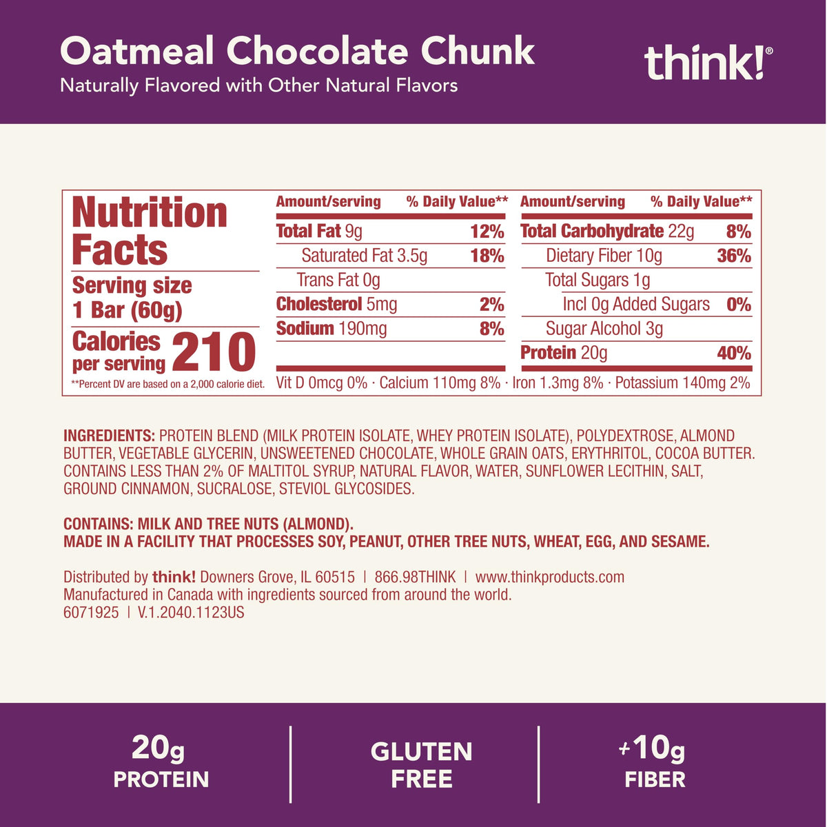 think! oatmeal-chocolate-chunk bar bite shot highlights rich flavor and chewy texture