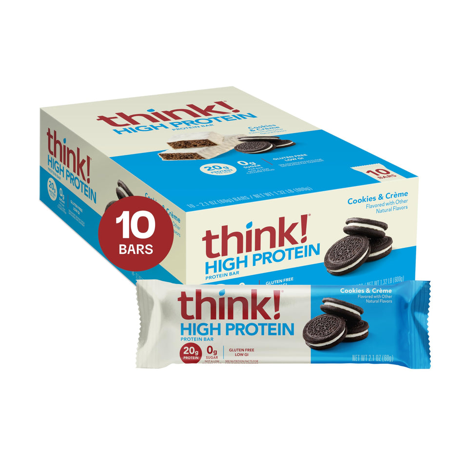 Think! Cookies and Créme packaging highlights gluten-free and kosher-friendly protein snack.