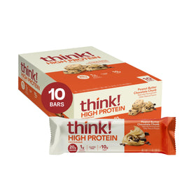 Think! protein bar peanut butter chocolate chunk offers a high-protein snack.