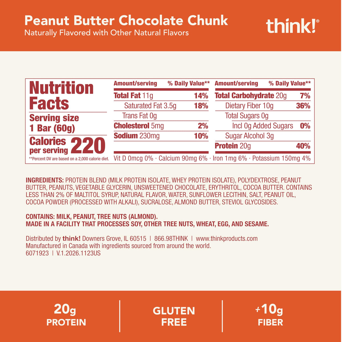 Think! gluten-free snack bar with 10g fiber per bar.