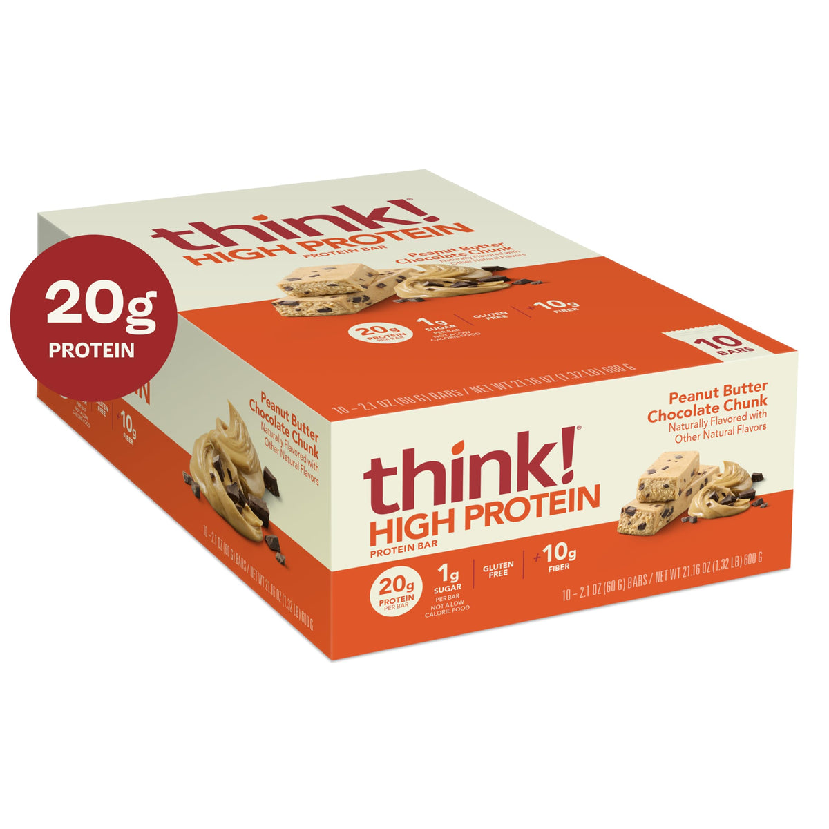 Think! peanut butter chocolate chunk bar is ideal for travel snacking.