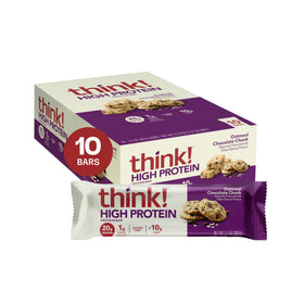 think! protein bar unwrapped with chocolate chunks for a quick protein boost