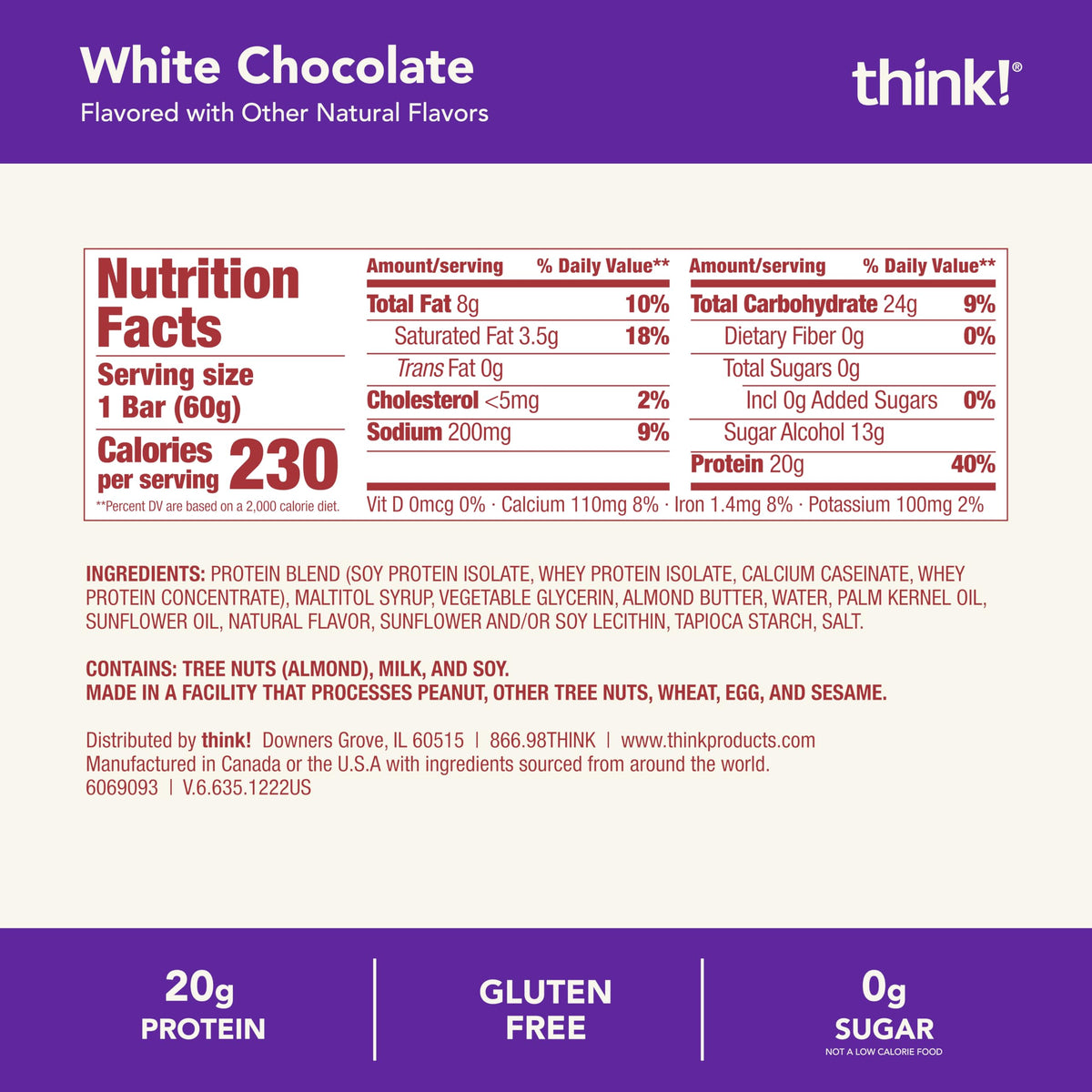 Think! White Chocolate bar cross-section reveals creamy texture